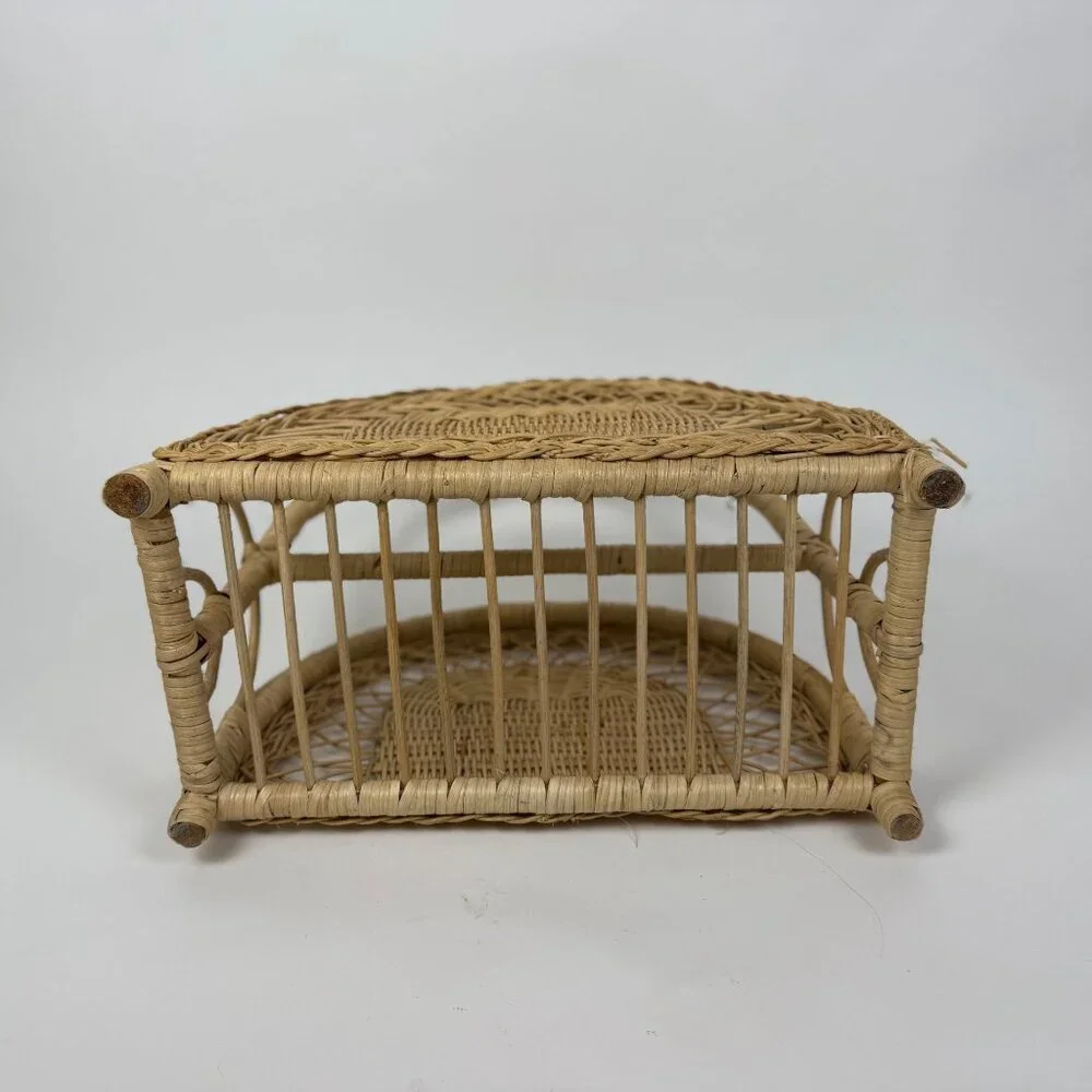 Natural Woven Wicker Rattan Boho Magazine Rack Holder Storage